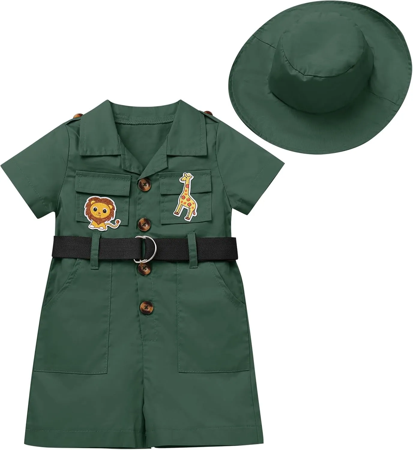 ODASDO Safari Outfit For Baby Girls Boys Birthday Party Cake Smash Toddlers Zookeeper Suit Froest Adventure Explorer Clothes