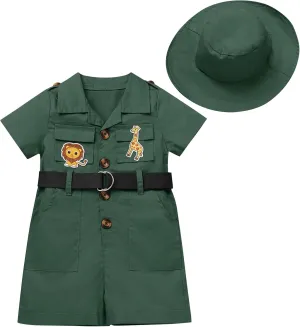ODASDO Safari Outfit For Baby Girls Boys Birthday Party Cake Smash Toddlers Zookeeper Suit Froest Adventure Explorer Clothes
