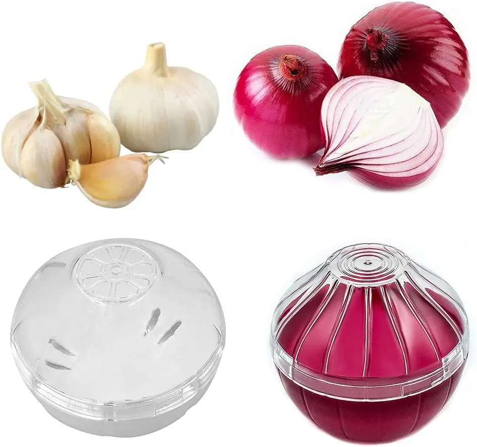 Onion Garlic Lemon Avocado Saver Storage Keeper Holder for Fridge, BPA Free Tomato Vegetable Shaped Food Saver/Storage Containers, 5-piece Set Bundle