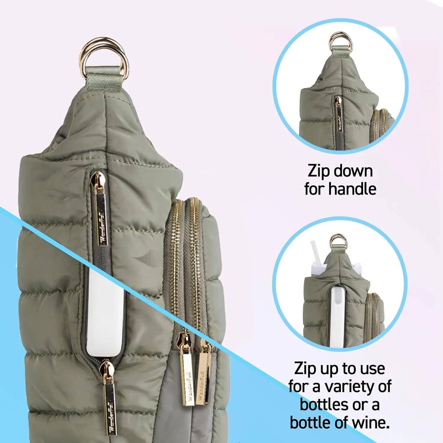 Original HydroBag Handle Collection | Large Crossbody Water Bottle Holder with Strap & Zipper Slot for Handle
