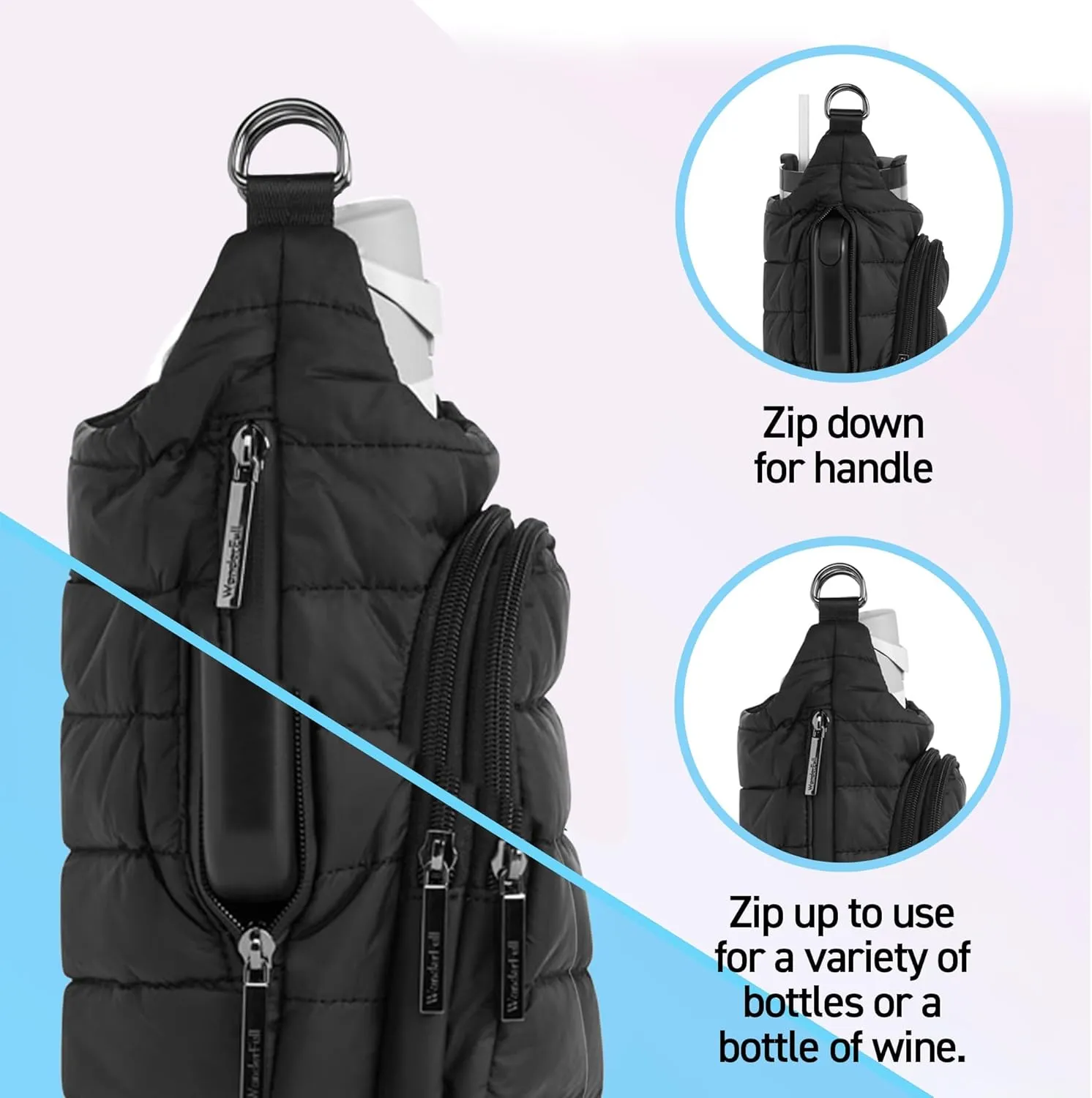 Original HydroBag Handle Collection | Large Crossbody Water Bottle Holder with Strap & Zipper Slot for Handle