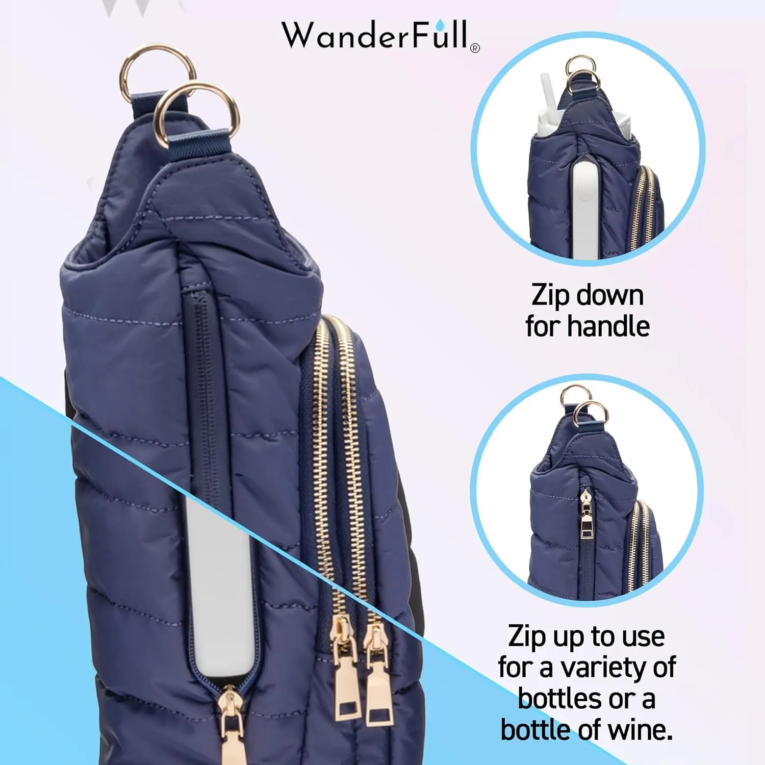 Original HydroBag Handle Collection | Large Crossbody Water Bottle Holder with Strap & Zipper Slot for Handle
