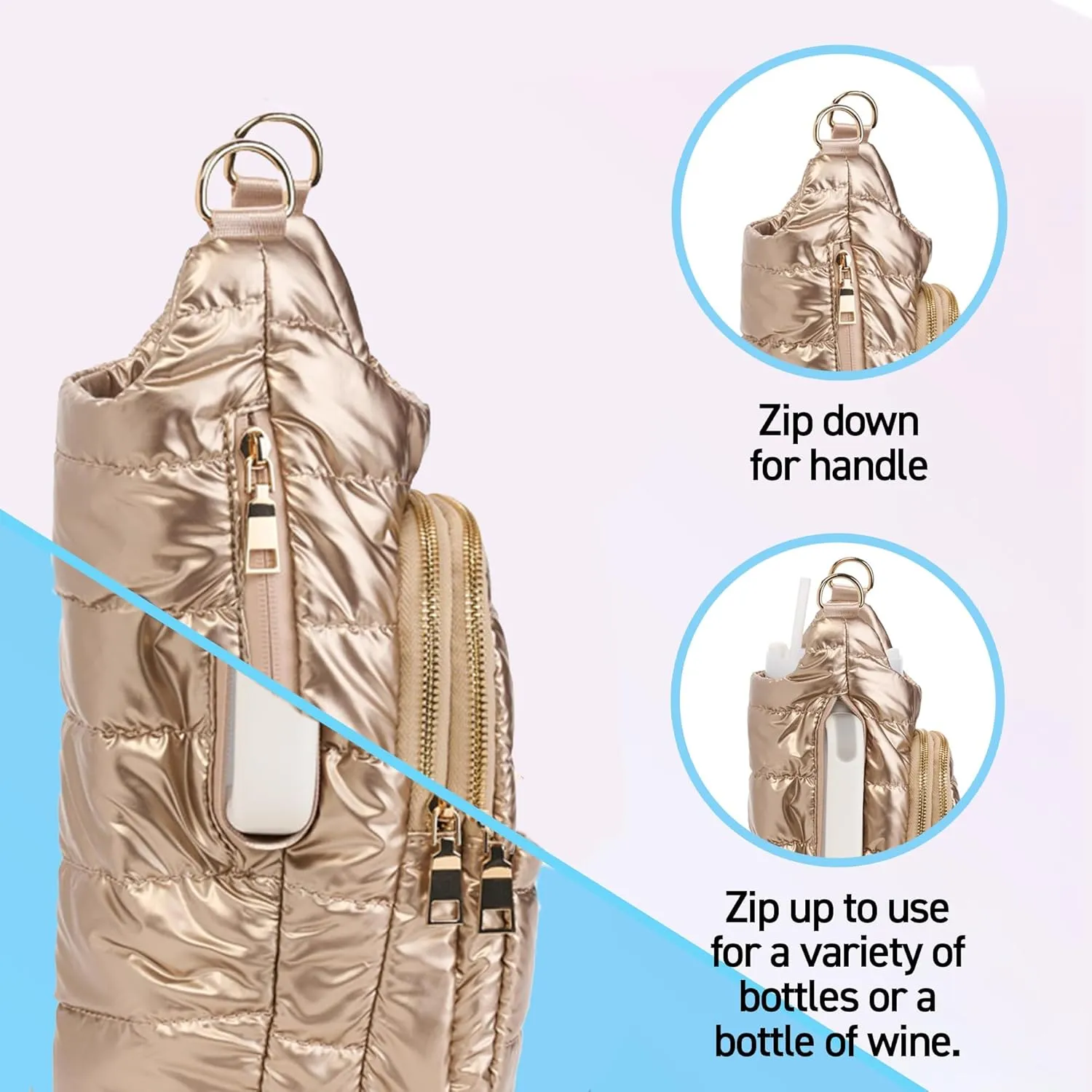 Original HydroBag Handle Collection | Large Crossbody Water Bottle Holder with Strap & Zipper Slot for Handle