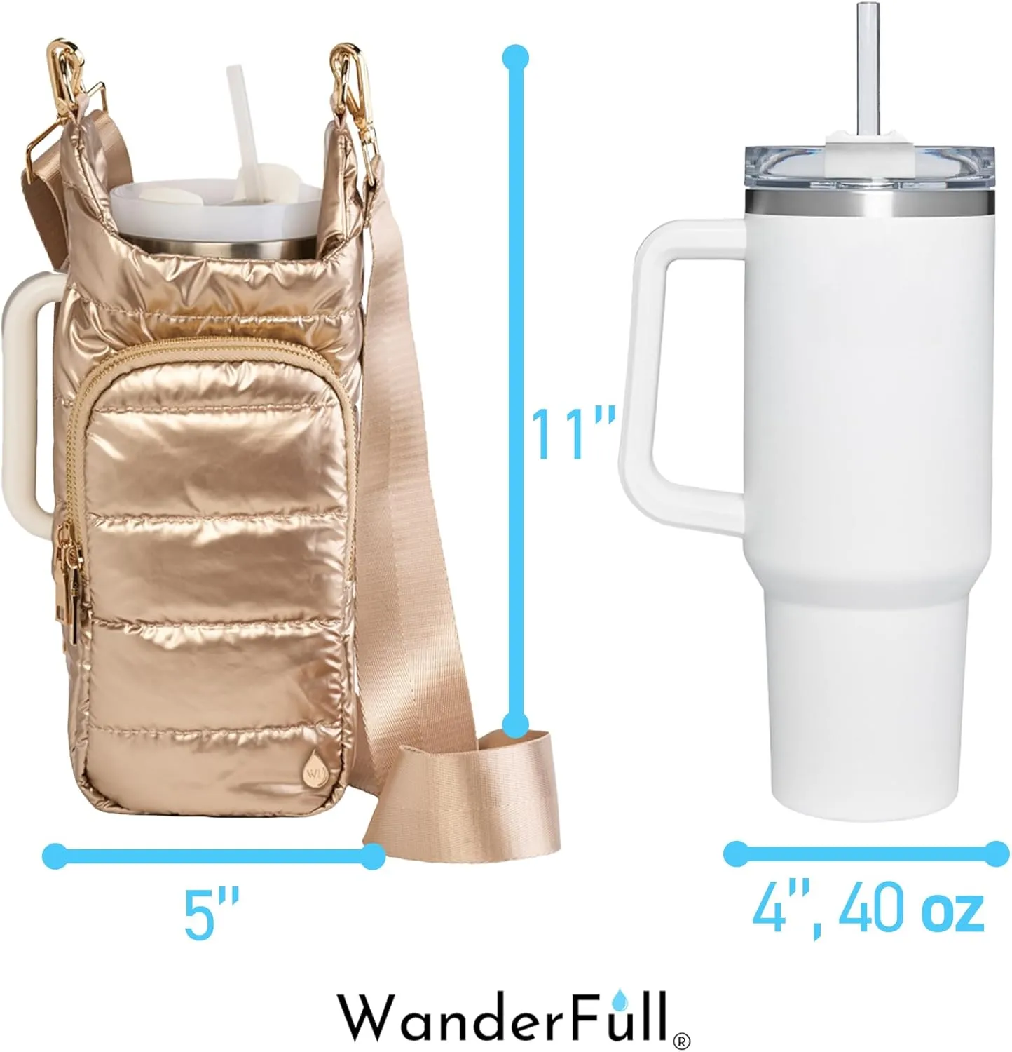 Original HydroBag Handle Collection | Large Crossbody Water Bottle Holder with Strap & Zipper Slot for Handle