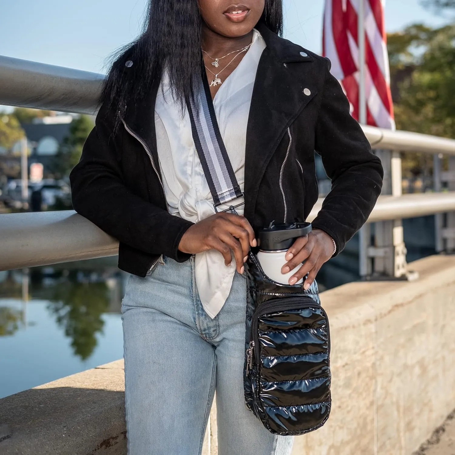 Original HydroBag | Quilted Water Bottle Holder with Strap | Tote Bottle Carrier Crossbody Bag with Pockets