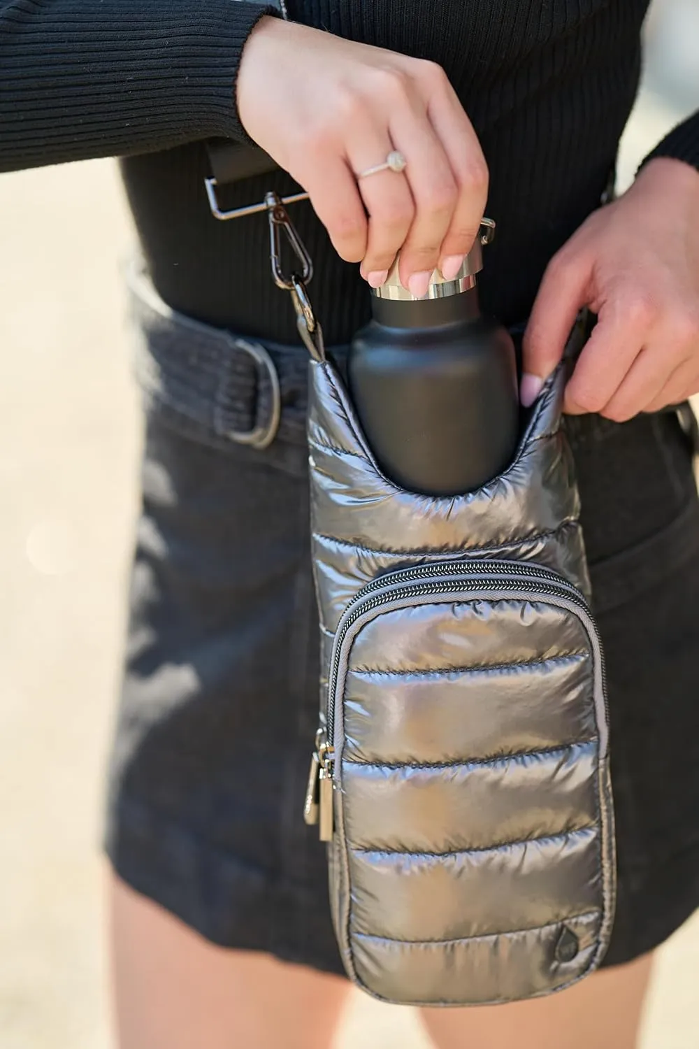 Original HydroBag | Quilted Water Bottle Holder with Strap | Tote Bottle Carrier Crossbody Bag with Pockets