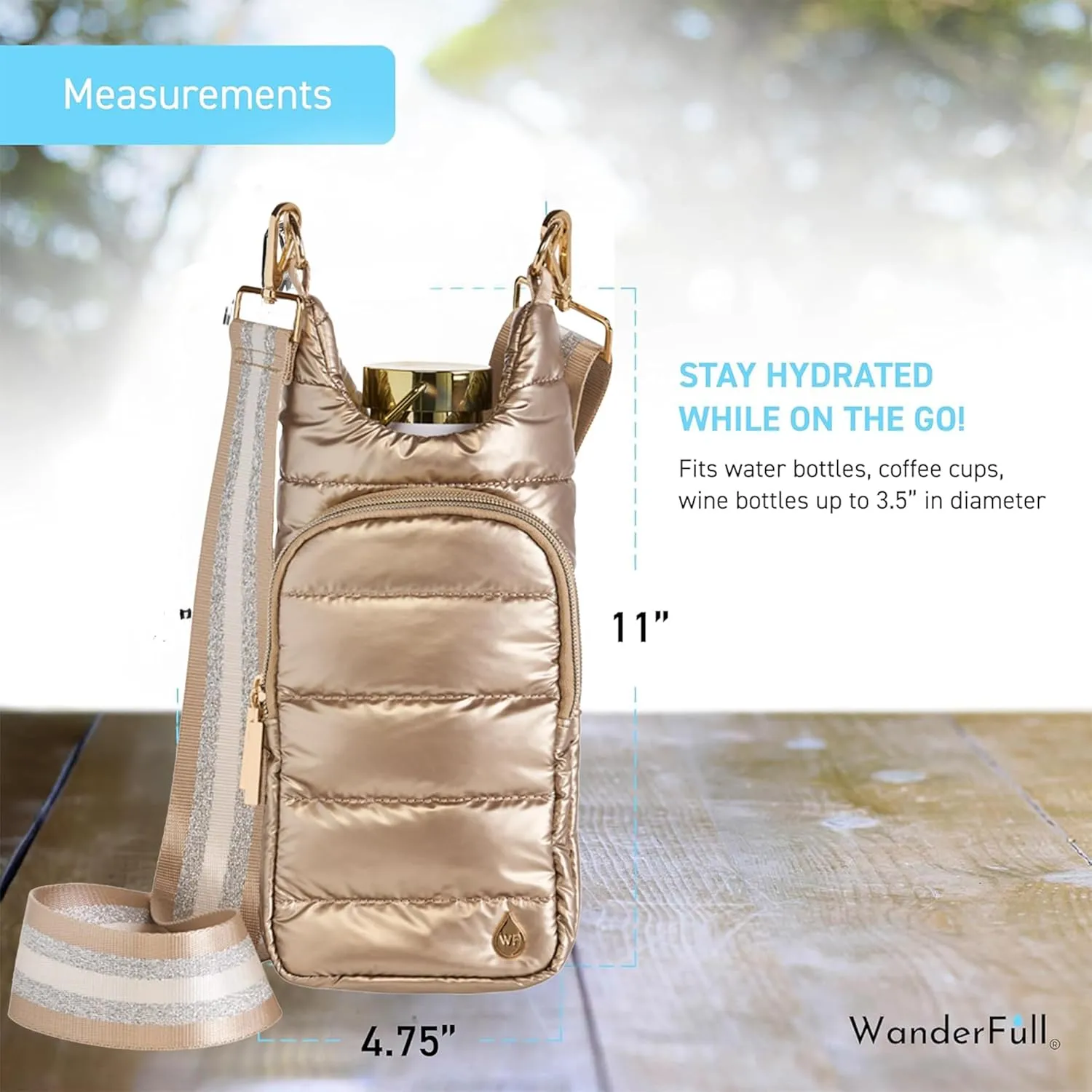 Original HydroBag | Quilted Water Bottle Holder with Strap | Tote Bottle Carrier Crossbody Bag with Pockets