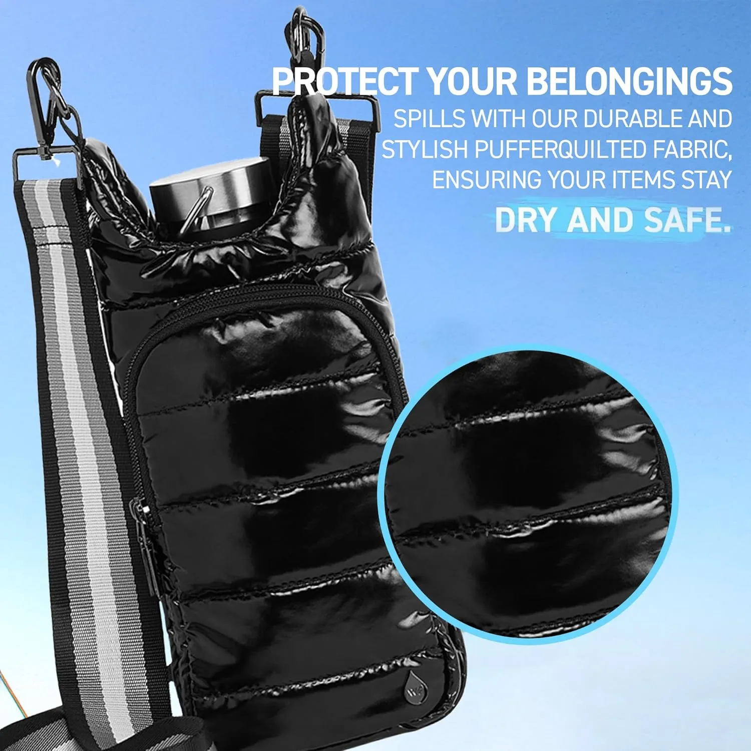 Original HydroBag | Quilted Water Bottle Holder with Strap | Tote Bottle Carrier Crossbody Bag with Pockets
