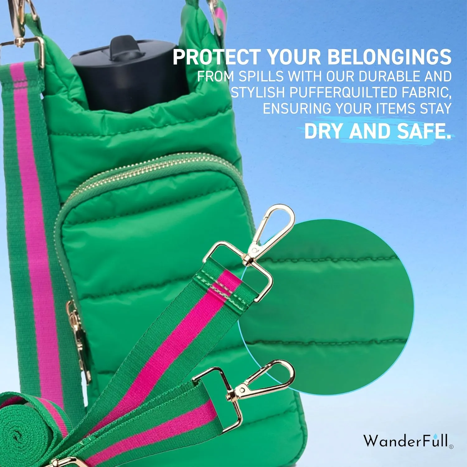 Original HydroBag | Quilted Water Bottle Holder with Strap | Tote Bottle Carrier Crossbody Bag with Pockets