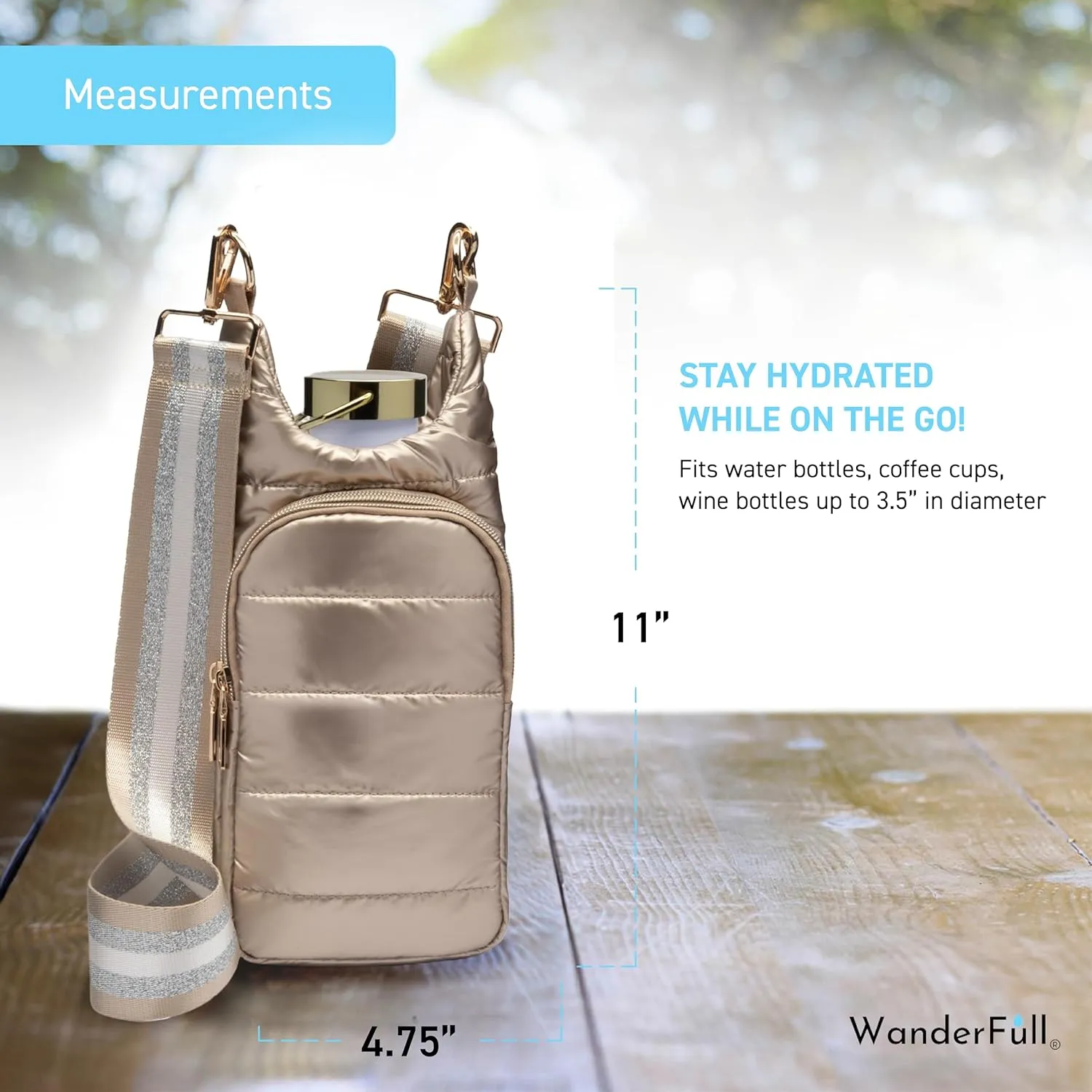Original HydroBag | Quilted Water Bottle Holder with Strap | Tote Bottle Carrier Crossbody Bag with Pockets