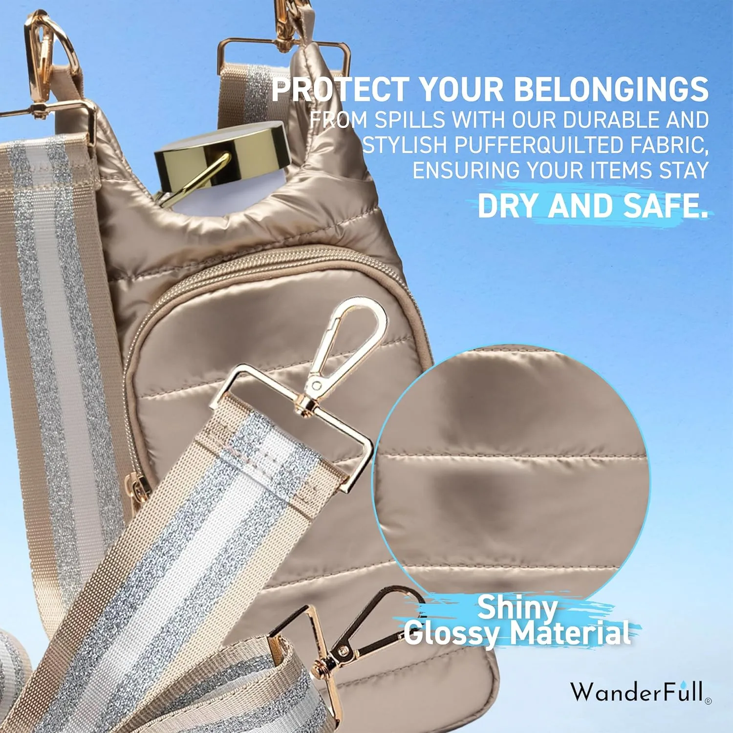 Original HydroBag | Quilted Water Bottle Holder with Strap | Tote Bottle Carrier Crossbody Bag with Pockets
