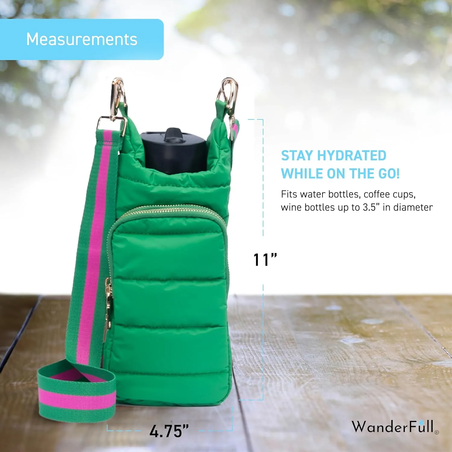Original HydroBag | Quilted Water Bottle Holder with Strap | Tote Bottle Carrier Crossbody Bag with Pockets