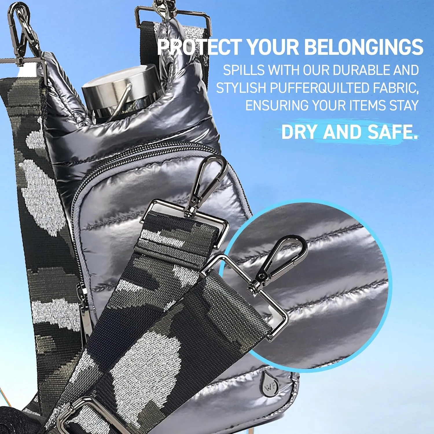 Original HydroBag | Quilted Water Bottle Holder with Strap | Tote Bottle Carrier Crossbody Bag with Pockets