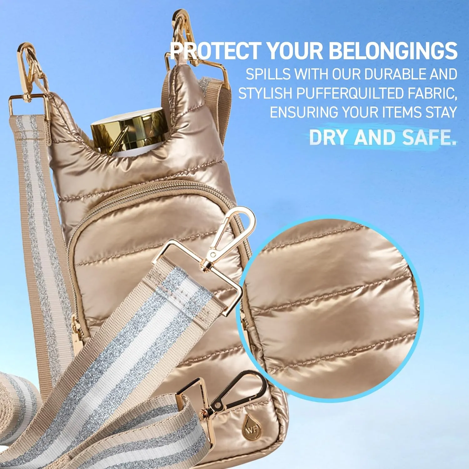 Original HydroBag | Quilted Water Bottle Holder with Strap | Tote Bottle Carrier Crossbody Bag with Pockets