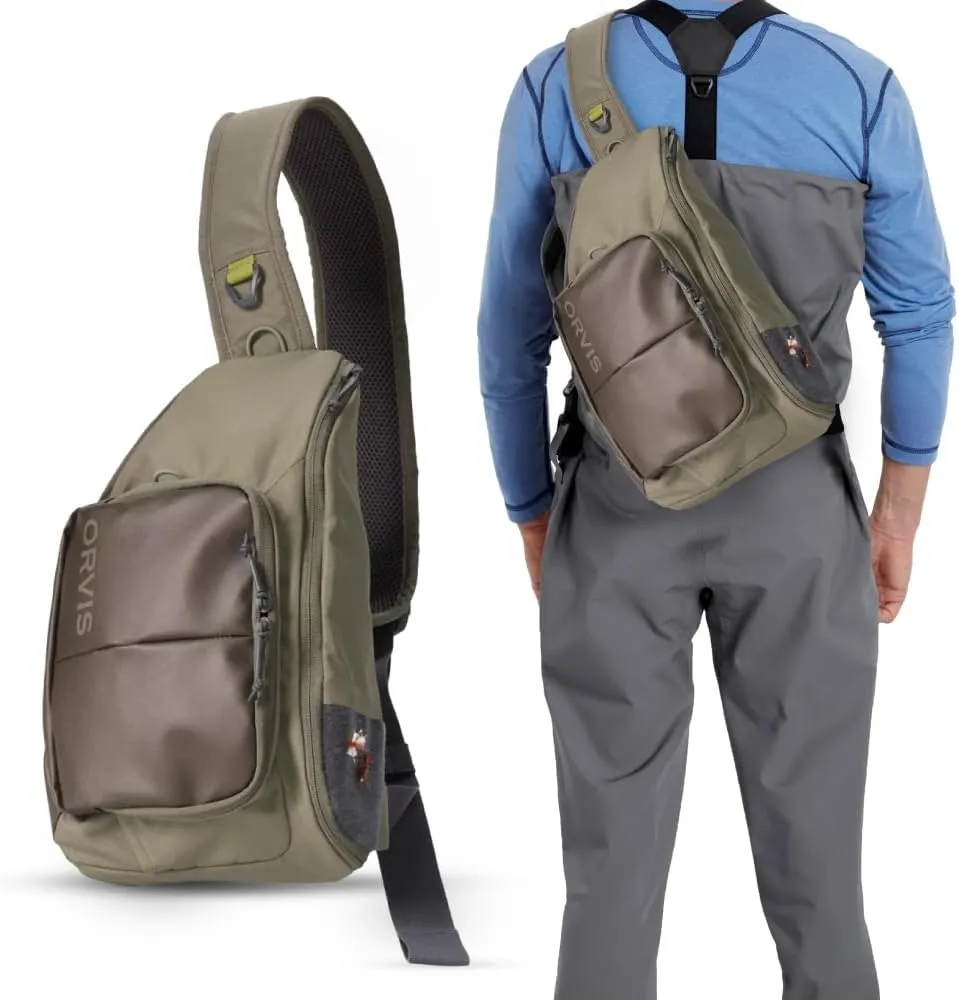 Orvis Mini Sling Pack (26B2) Shoulder Strap Tackle Backpack - Fly Fishing Tool Bag of 100% Recycled ECO CORDURA Fabric With TPU Coating, 5-Liter Capacity and Internal Features, Dusty Olive - One Size