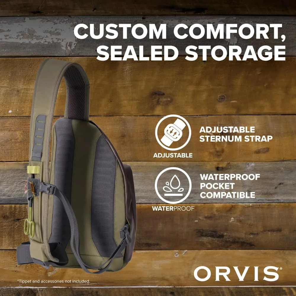 Orvis Mini Sling Pack (26B2) Shoulder Strap Tackle Backpack - Fly Fishing Tool Bag of 100% Recycled ECO CORDURA Fabric With TPU Coating, 5-Liter Capacity and Internal Features, Dusty Olive - One Size