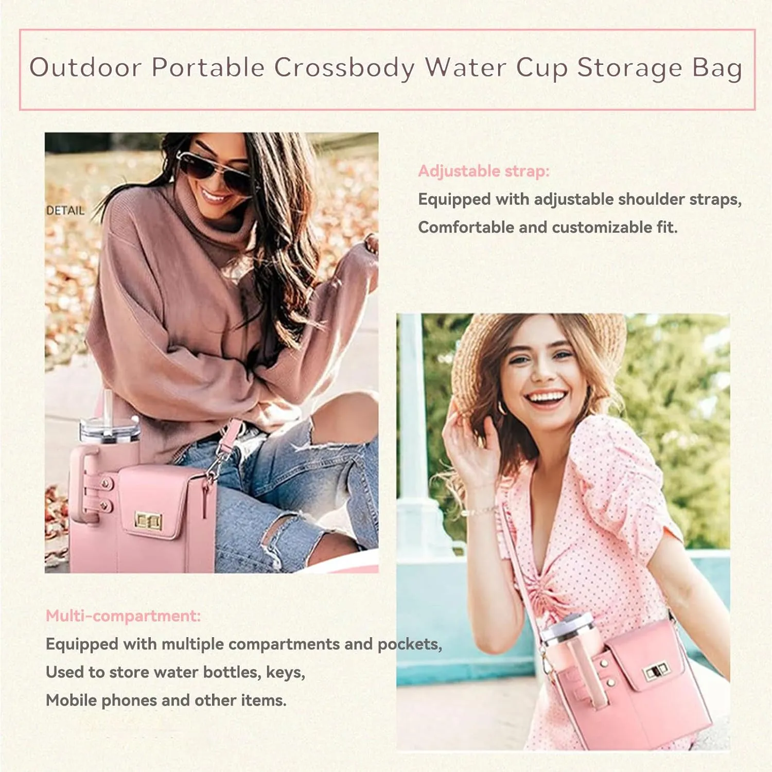 Outdoor Portable Crossbody Sling Bag - Women's Sports Bag With Water Bottle Holder, Blue