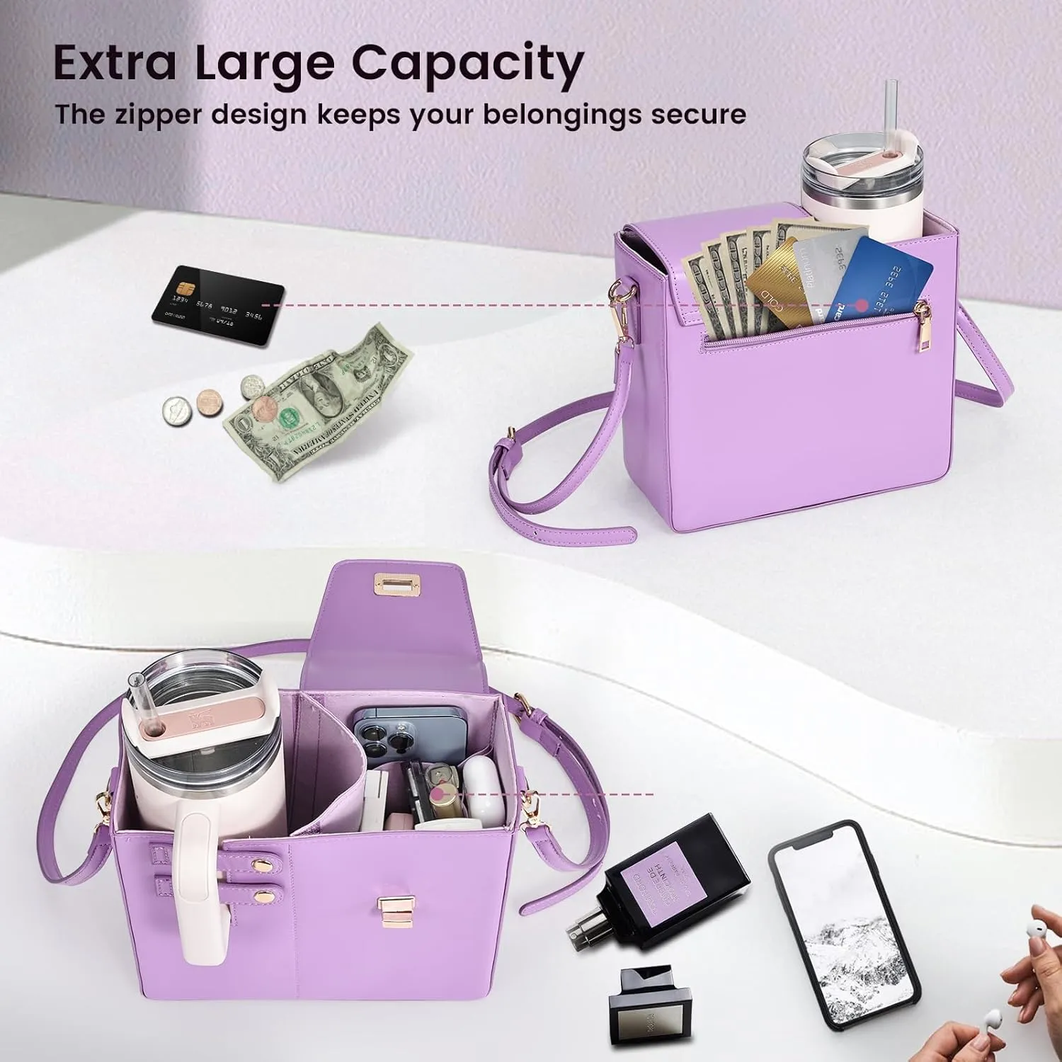 Outdoor Portable Crossbody Water Cup Purse Bag Water Bottle Carrier Bag with Phone Pocket Tumbler Carrier with Strap