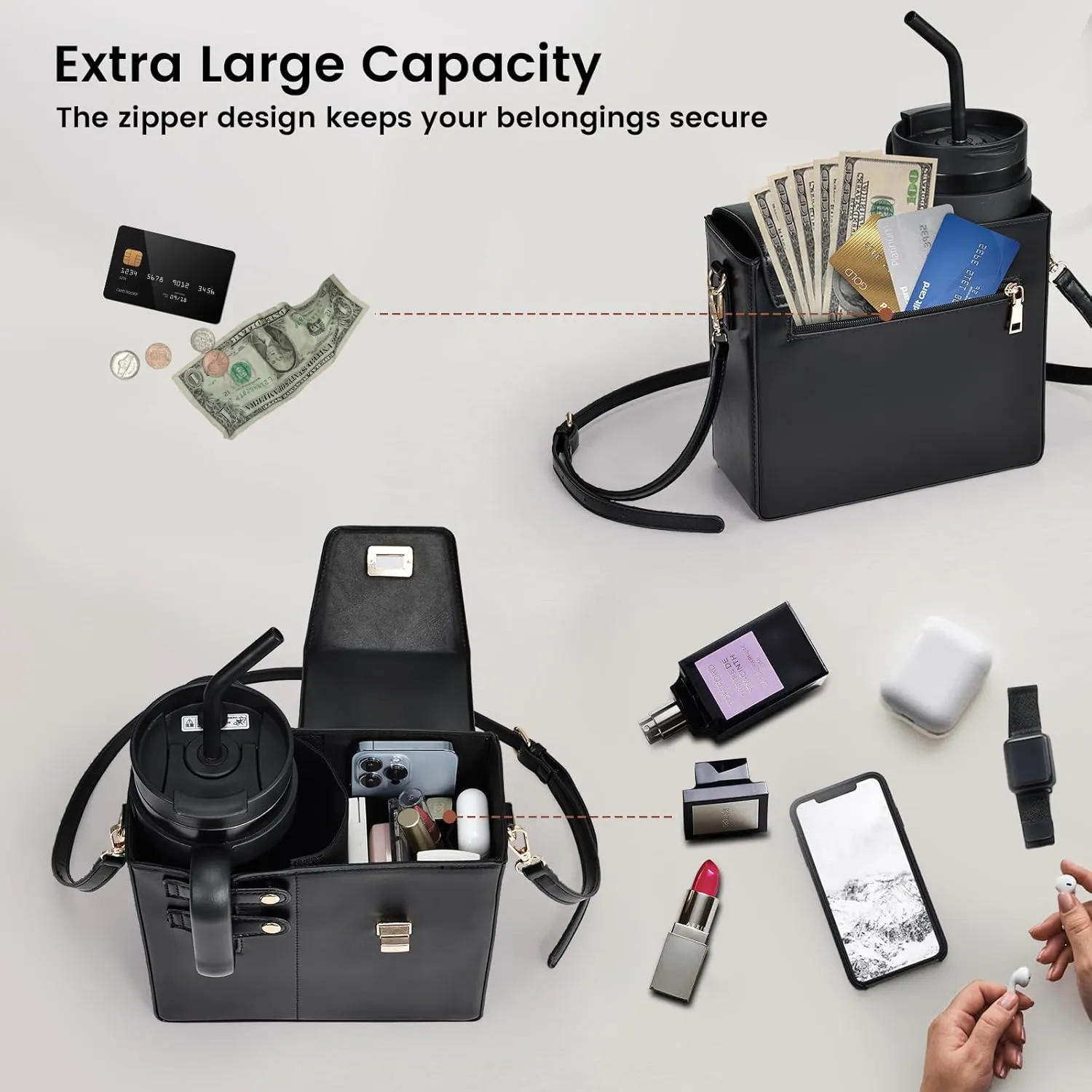 Outdoor Portable Crossbody Water Cup Purse Bag Water Bottle Carrier Bag with Phone Pocket Tumbler Carrier with Strap