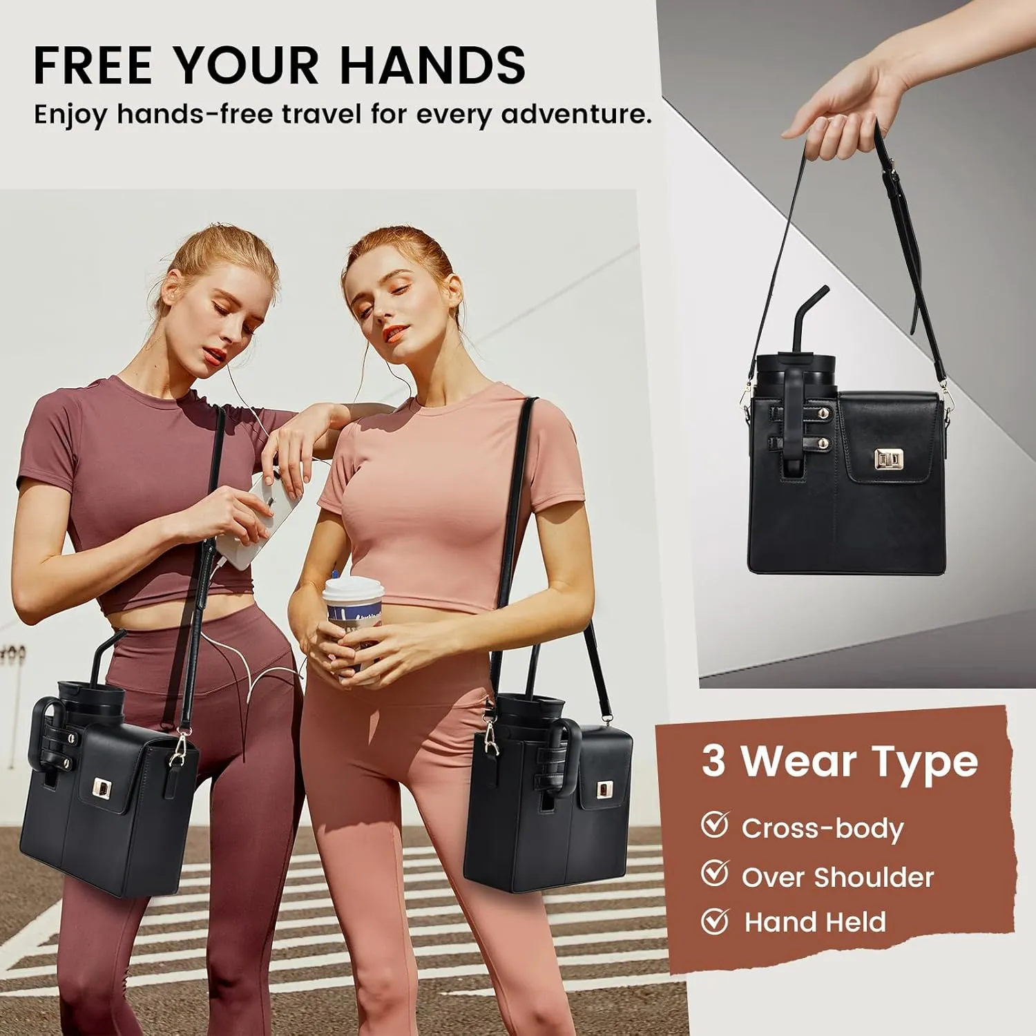 Outdoor Portable Crossbody Water Cup Purse Bag Water Bottle Carrier Bag with Phone Pocket Tumbler Carrier with Strap
