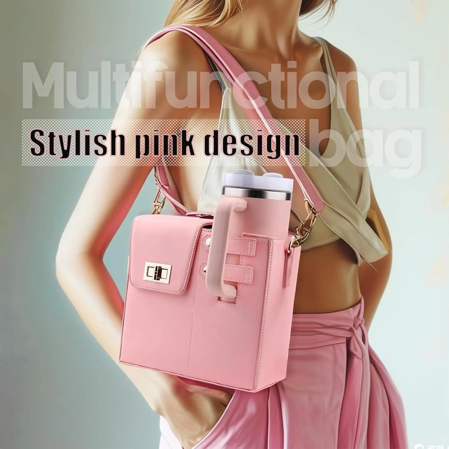 Outdoor Portable Crossbody Water Cup Storage Bag, Sling Bag With Water Bottle Holder Water, Suitable For Women'S Crossbody Bag With Sports Water Bottle Holder. (pink)