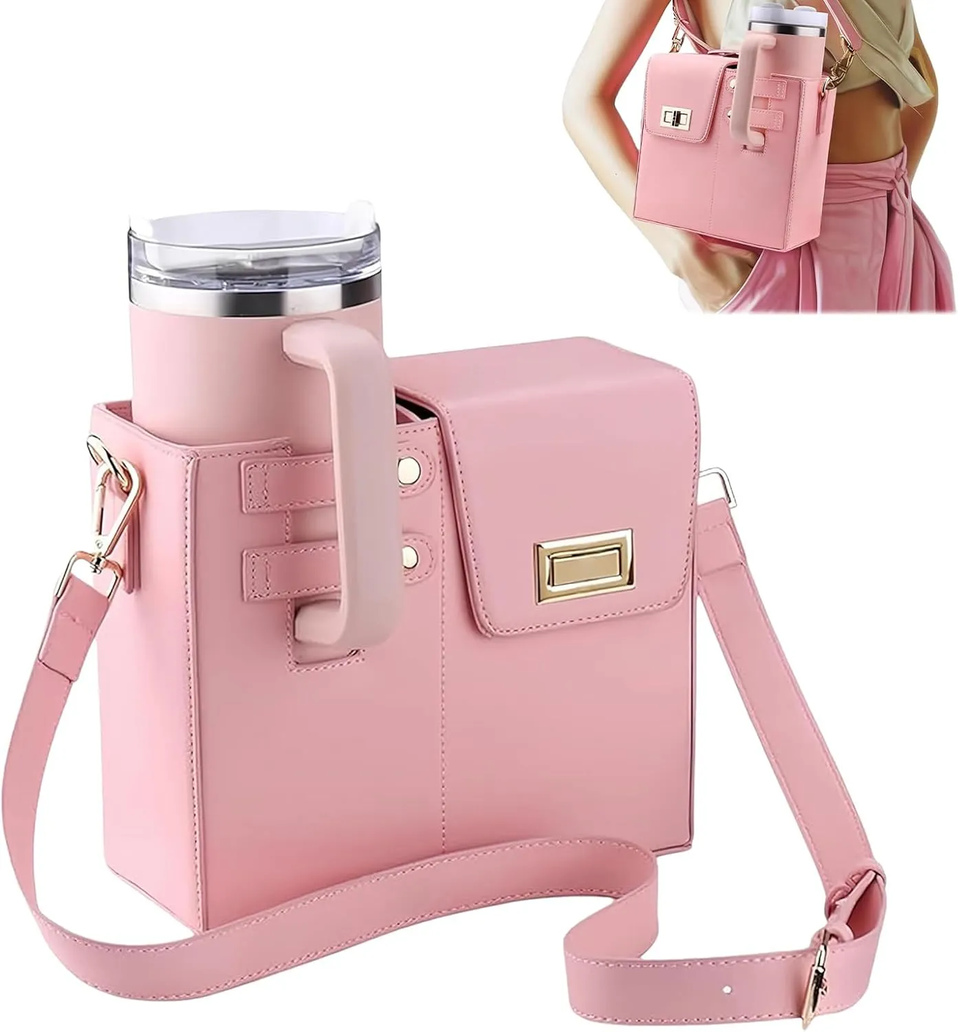 Outdoor Portable Crossbody Water Cup Storage Bag, Sling Bag With Water Bottle Holder Water, Suitable For Women'S Crossbody Bag With Sports Water Bottle Holder. (pink)