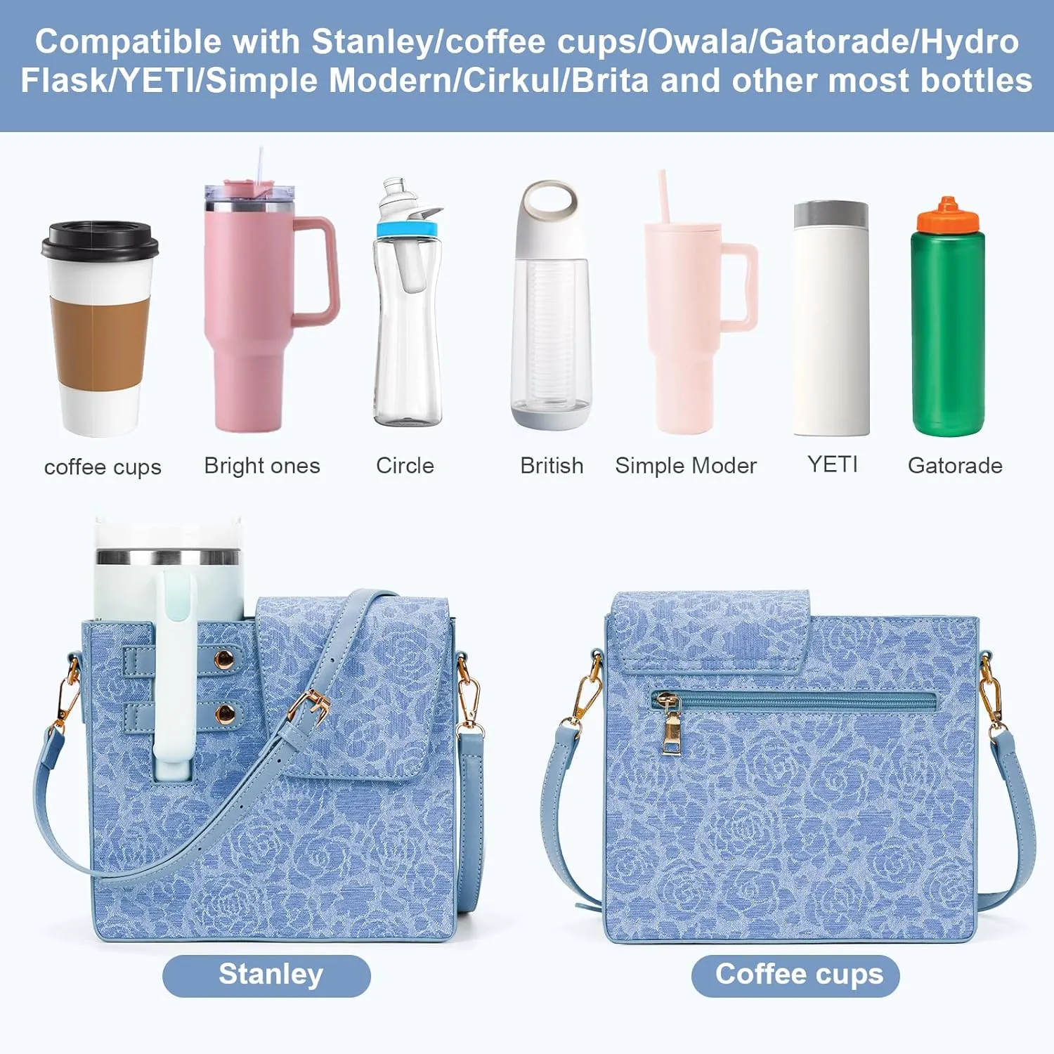 Outdoor Portable Crossbody Water Cup Storage Bag,Wear-Resistant Water Bottle Bag for Stanley 40 oz Tumble (Blue（B）)