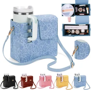 Outdoor Portable Crossbody Water Cup Storage Bag,Wear-Resistant Water Bottle Bag for Stanley 40 oz Tumble (Blue（B）)