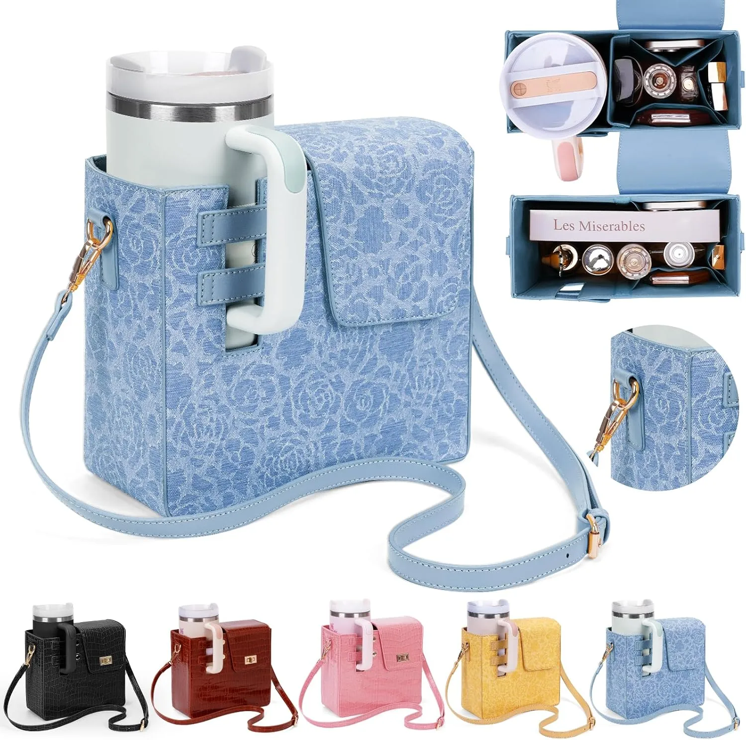 Outdoor Portable Crossbody Water Cup Storage Bag,Wear-Resistant Water Bottle Bag for Stanley 40 oz Tumble (Blue（B）)