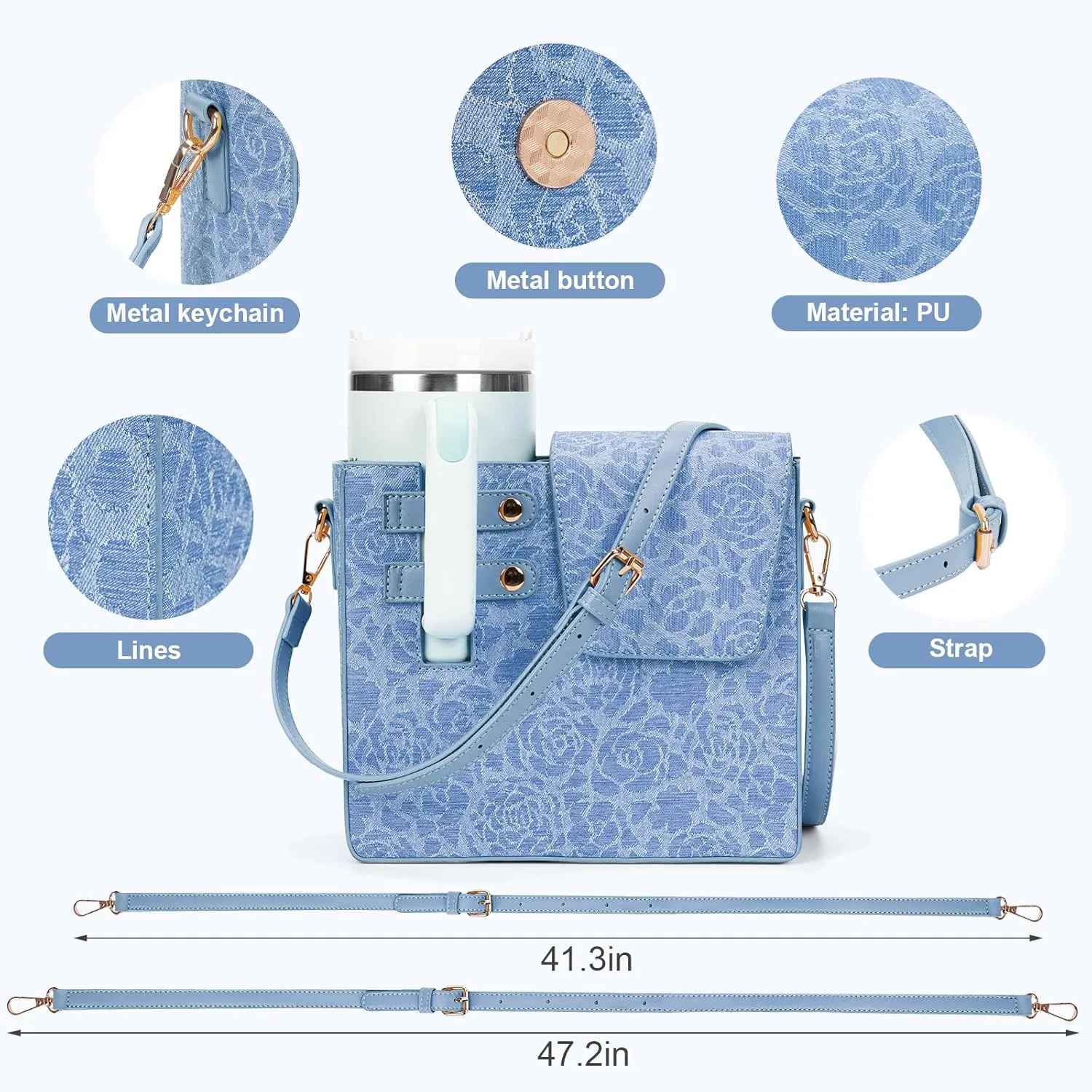 Outdoor Portable Crossbody Water Cup Storage Bag,Wear-Resistant Water Bottle Bag for Stanley 40 oz Tumble (Blue（B）)