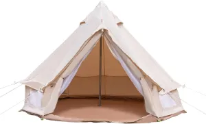 Outdoor Safari Glamping Tent 4 Seasons Polyester Cotton Bell Tent Waterproof Yurt Bell Tent for Family Camping (2 Person)