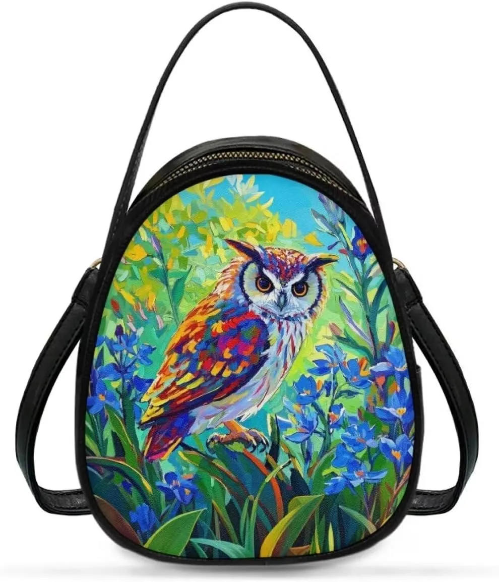 Owls Shoulder Bag Purse for Women PU Leather Crossbody Cell Phone Holder, Small Sling Bag Travel Handbag Zipper
