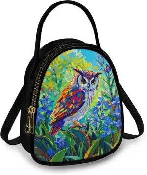 Owls Shoulder Bag Purse for Women PU Leather Crossbody Cell Phone Holder, Small Sling Bag Travel Handbag Zipper