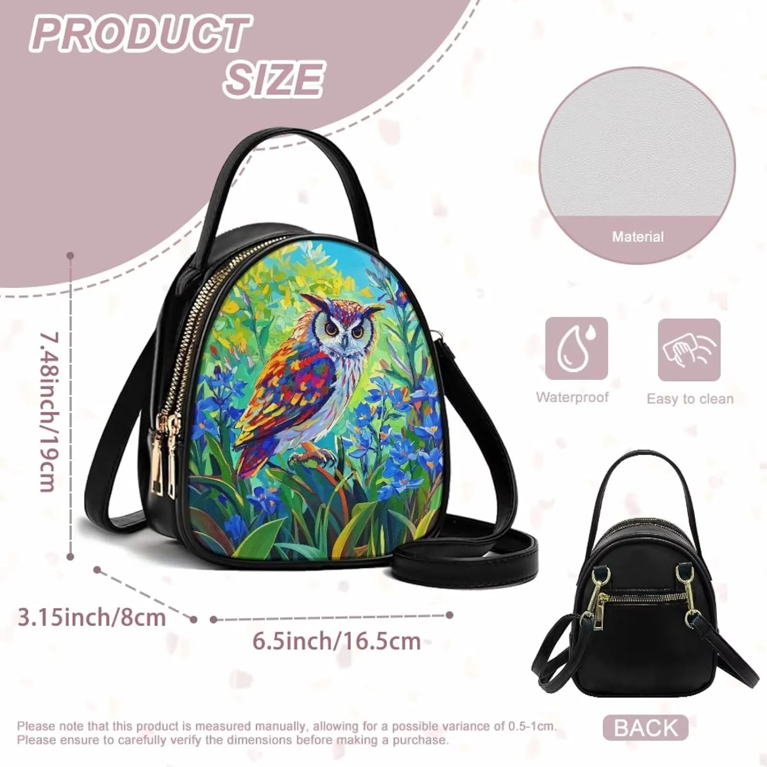 Owls Shoulder Bag Purse for Women PU Leather Crossbody Cell Phone Holder, Small Sling Bag Travel Handbag Zipper