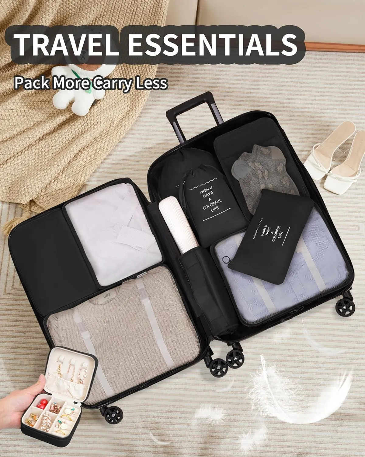 Packing Cubes 11 Set, Suitcase Organizers, Luggage Organizer Bags for Travel, Packing Cubes for Travel, with Toiletry Bag, Travel Essentials,Black