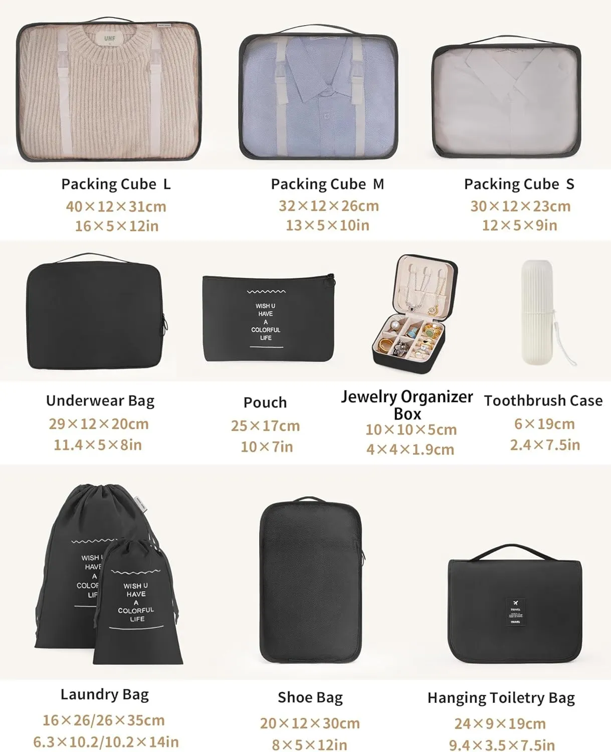 Packing Cubes 11 Set, Suitcase Organizers, Luggage Organizer Bags for Travel, Packing Cubes for Travel, with Toiletry Bag, Travel Essentials,Black