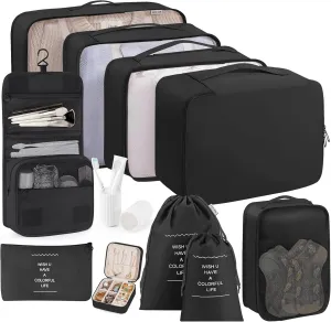 Packing Cubes 11 Set, Suitcase Organizers, Luggage Organizer Bags for Travel, Packing Cubes for Travel, with Toiletry Bag, Travel Essentials,Black