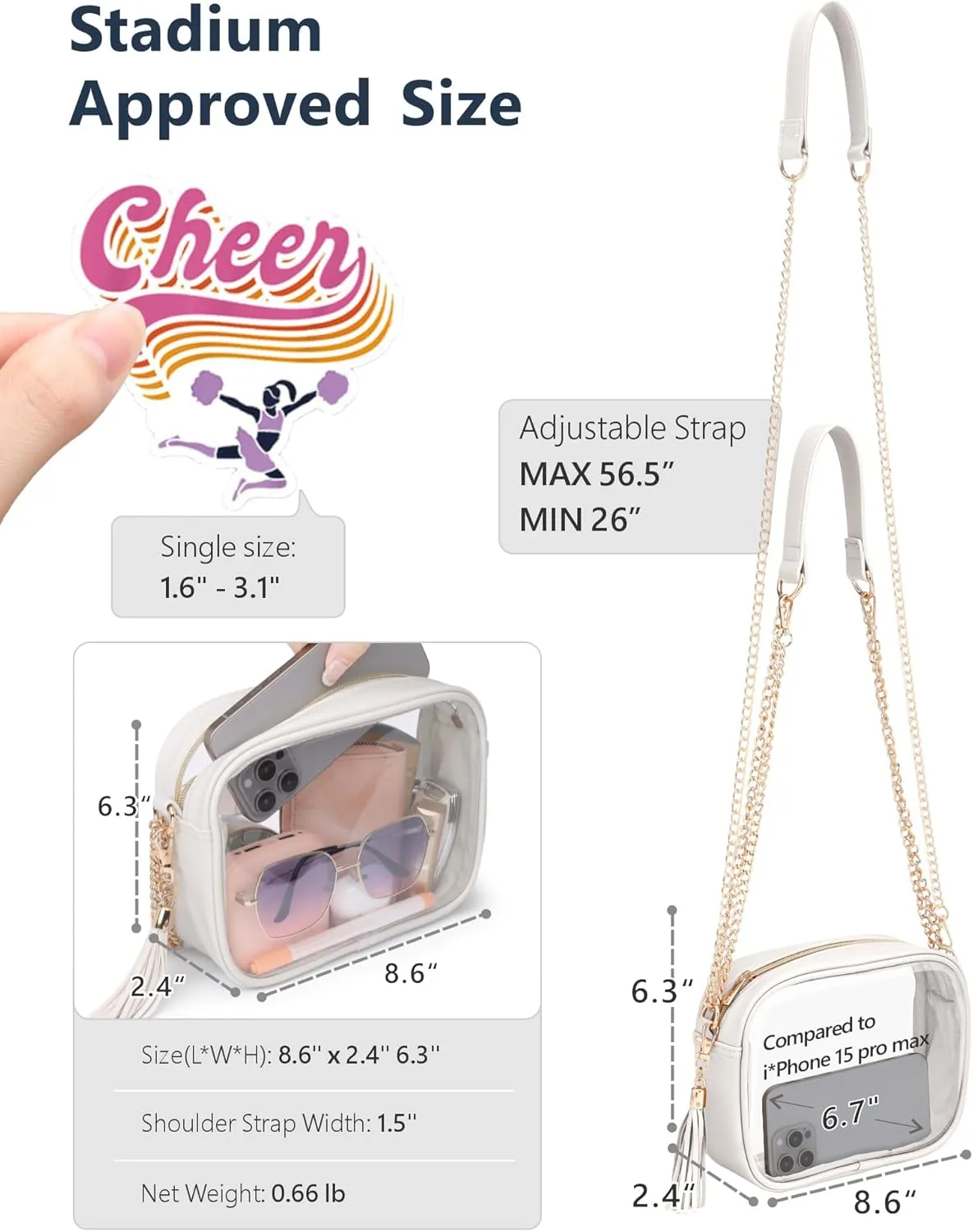 PACKISM Clear Bag for Stadium Events - Cute Clear Purse for Women Crossbody & Adjustable Chain for Sports Games Concerts