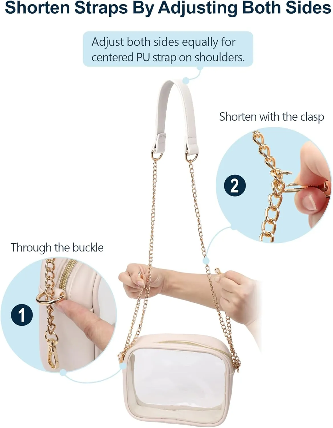 PACKISM Clear Bag for Stadium Events - Cute Clear Purse for Women Crossbody & Adjustable Chain for Sports Games Concerts