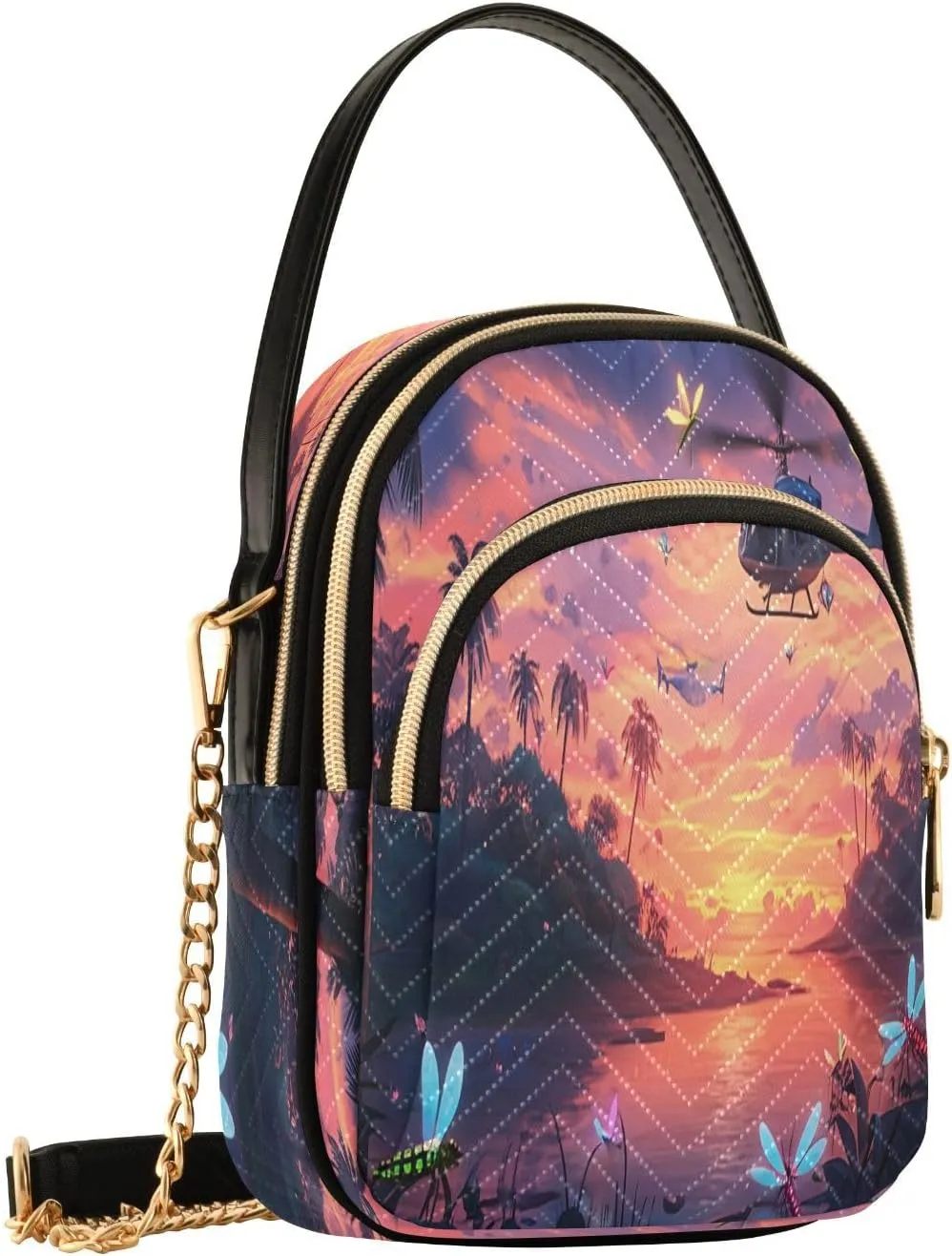 Palm Trees Sunset Orange Crossbody Bags for Women Fanny Pack Travel Hiking Chest Bag Phone Wallet Mini Purse