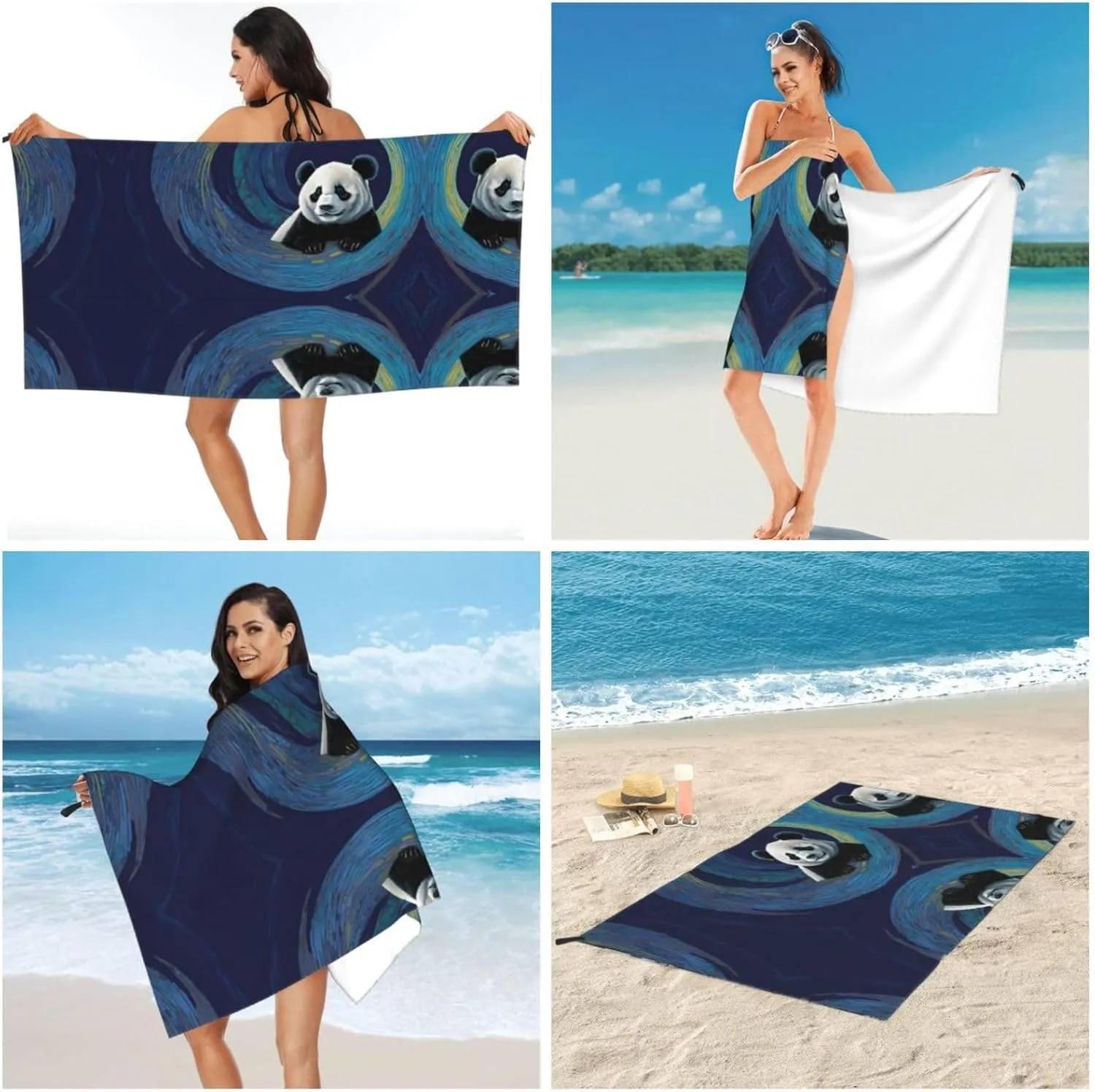Panda Print Premium Compact Microfiber Travel Towel-Featherlight & Quick Dry,Sand-Resistant Beach Towel for Swimming,Camping,Vacation Essentials with Carry Pouch