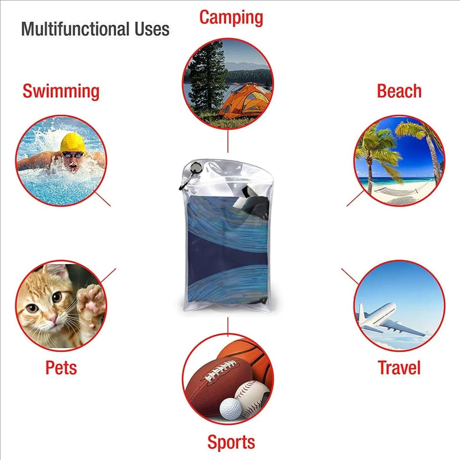 Panda Print Premium Compact Microfiber Travel Towel-Featherlight & Quick Dry,Sand-Resistant Beach Towel for Swimming,Camping,Vacation Essentials with Carry Pouch