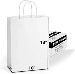 Paper Gift Bags Bulk with Handles 10 X 5 X 13 [100 Bags] Ideal for Shopping, Packaging, Retail, Party, Craft, Gifts, Wedding, Recycled, Business, Goody and Merchandise Bag