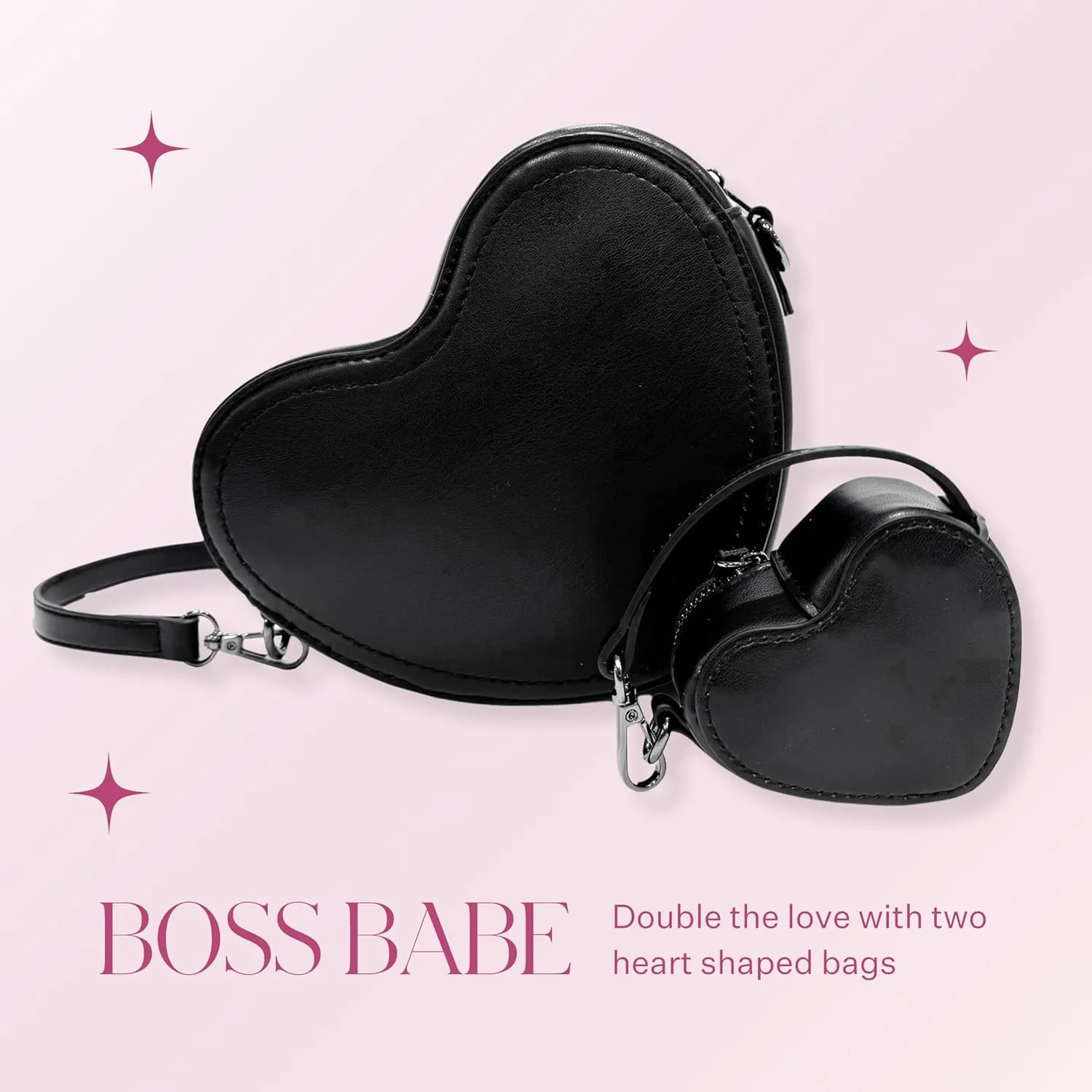 Paris Hilton Heart Luv Double Heart Crossbody Purse, Small Zipper Bag