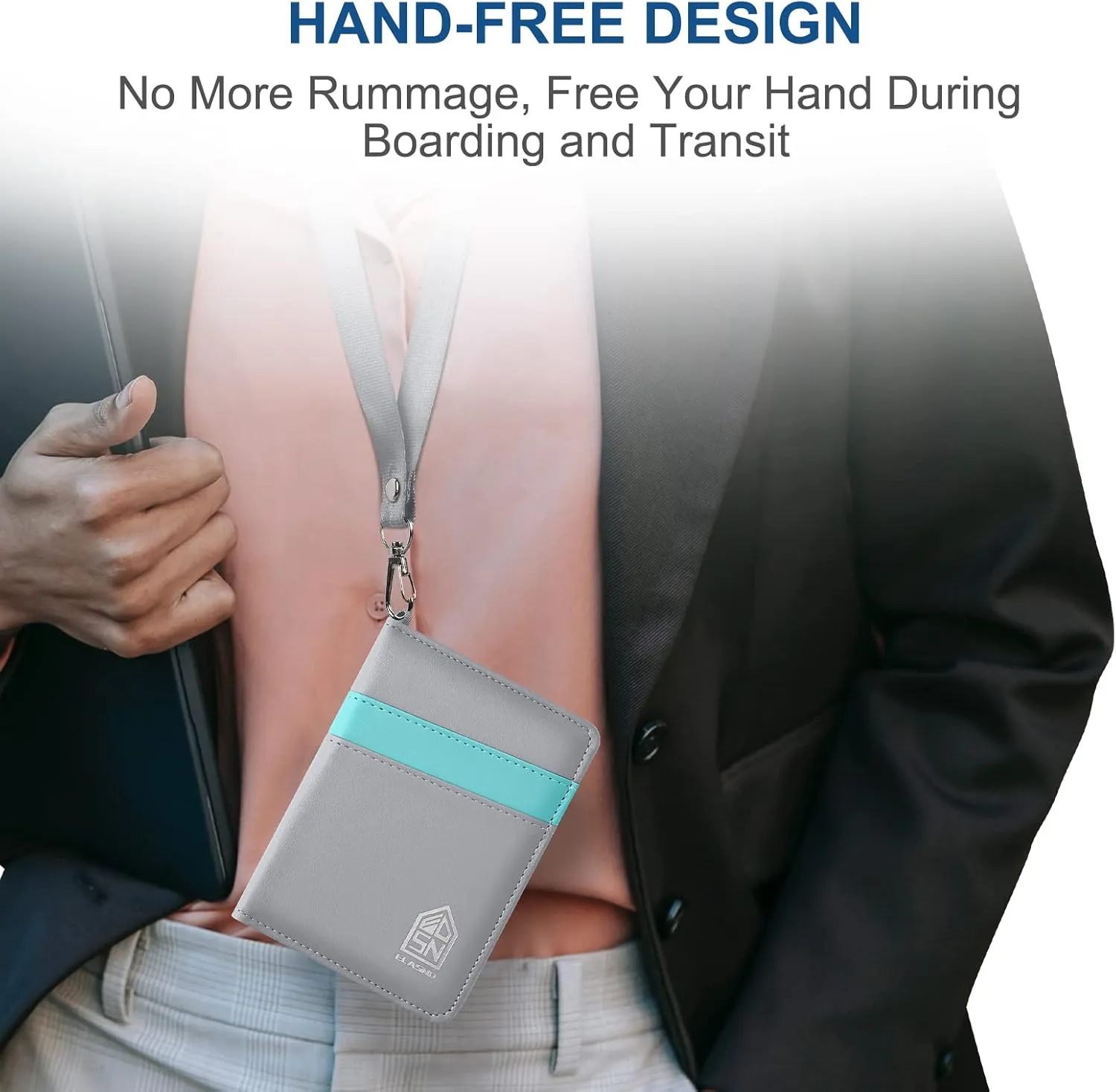 Passport Holder with Neck Lanyard, Passport Case Passport Cover for Men and Women, RFID Blocking Passport Wallet, Gray