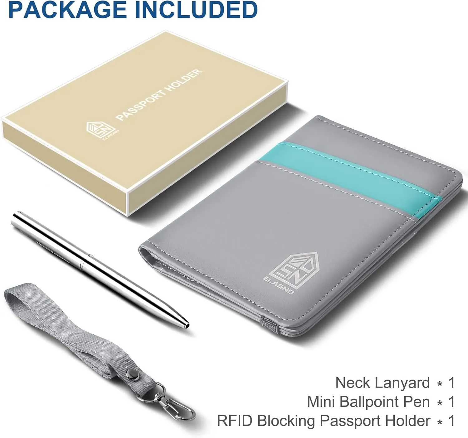 Passport Holder with Neck Lanyard, Passport Case Passport Cover for Men and Women, RFID Blocking Passport Wallet, Gray