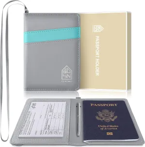 Passport Holder with Neck Lanyard, Passport Case Passport Cover for Men and Women, RFID Blocking Passport Wallet, Gray