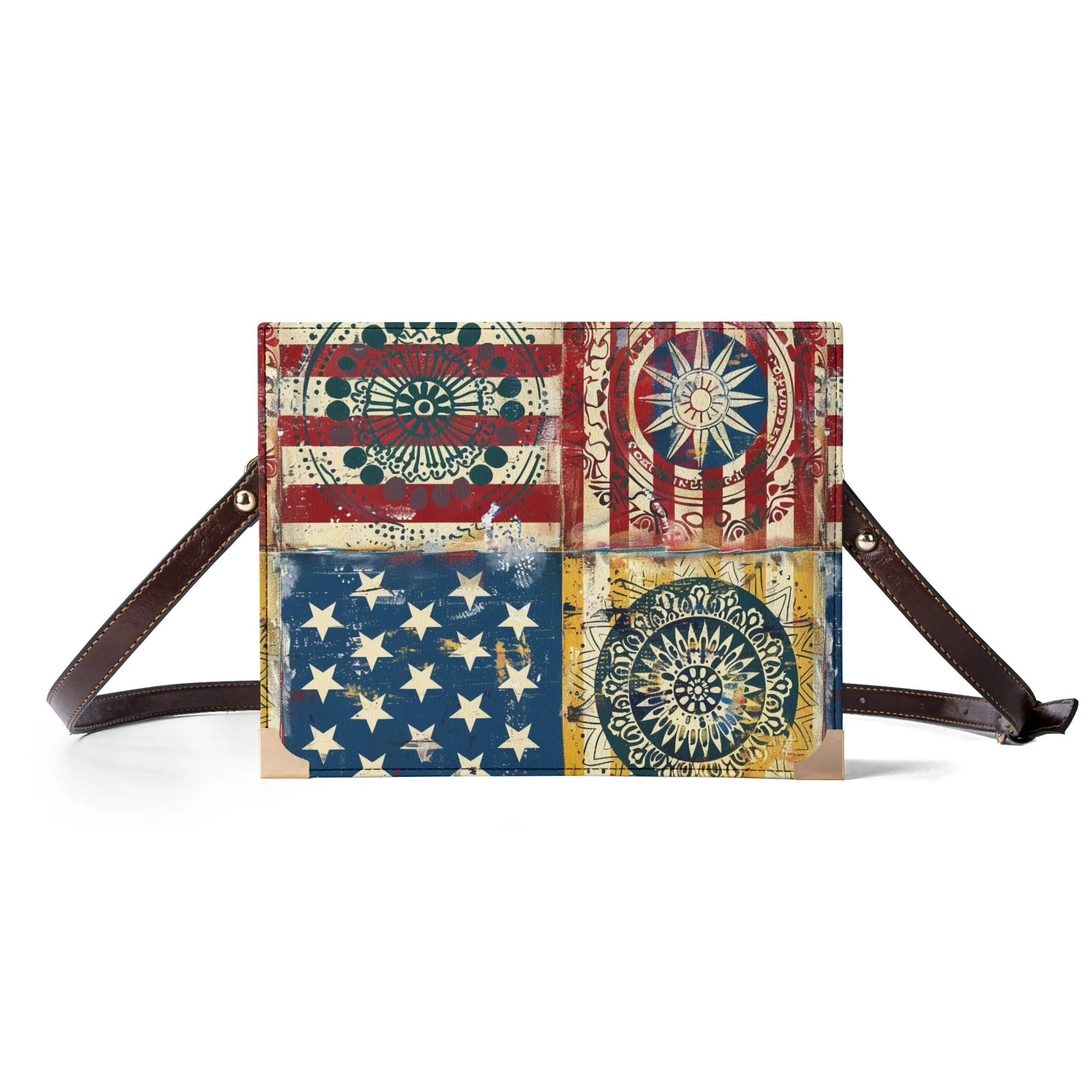 Patchwork Flag Bible Cover Purse – Vintage American Design Crossbody in Red White and Blue