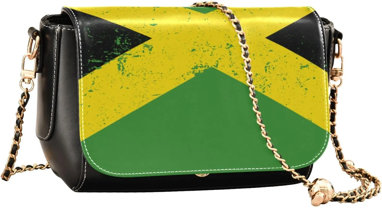 Patriot Flag Crossbody Handbag Jamaican Flag Country PU Leather Shoulder Bag Sturdy Travel Pouch Compact Chic Bag for Women Everyday Use Holiday Gift