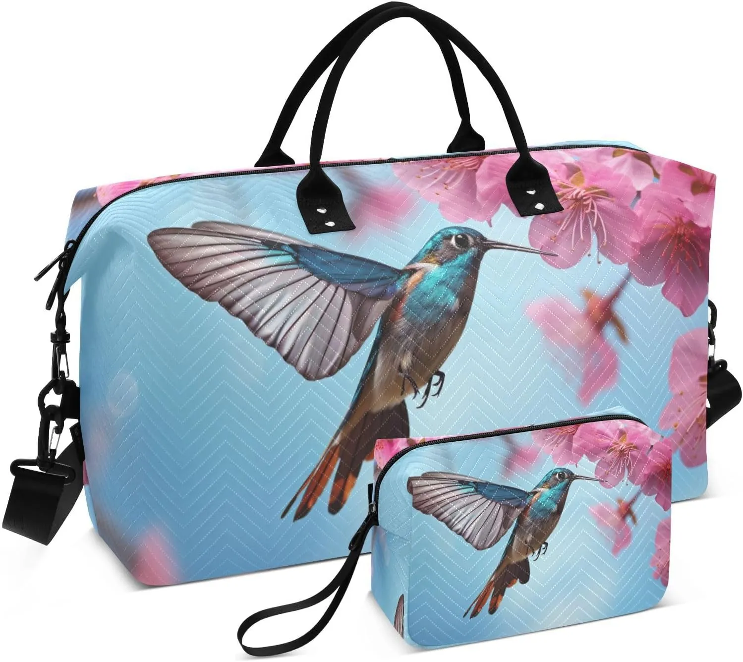 Peach Blossom Hummingbird Travel Duffel Bag with Toiletry Bag Weekender Bag for Carry on Sports Gym Bag for Overnight Weekend
